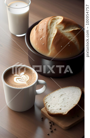 Coffee, Milk And A Little Bread, generative ai. Coffee, Milk And A Little Bread, generative ai. 100954757