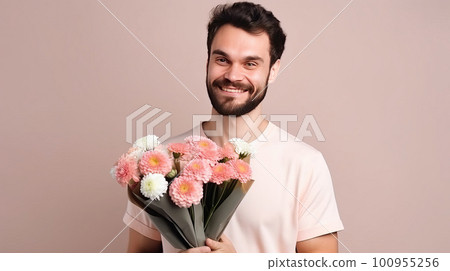 Man with flowers. Illustration AI Generative Man with flowers. Illustration AI Generative 100955256