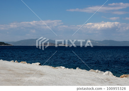 Marble beach and the sea, Thassos, Greece 100955326