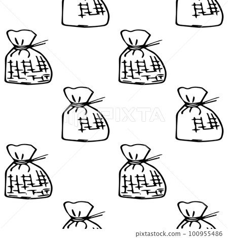 vector pattern canvas bag with grains of coffee, vector pattern canvas bag with grains of coffee, 100955486