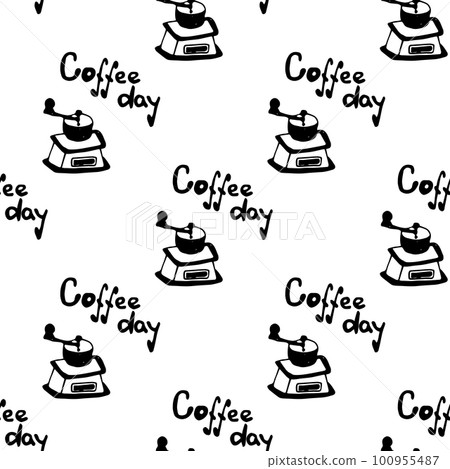 Seamless vector pattern manual coffee grinder on 100955487