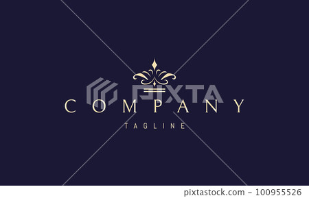 Vector golden logo on which the abstract image of an elegant royal crown with diamonds. 100955526