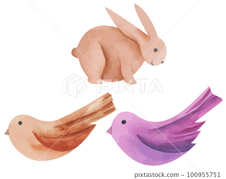 Vector illustration of birds and rebbit in simple hand drawn. Natural print. Easter decor Vector illustration of birds and rebbit in simple hand drawn. Natural print. Easter decor 100955751