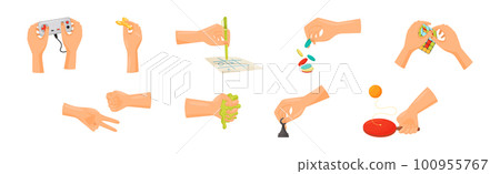 Human Hand Playing Different Game with Toys Vector Set 100955767