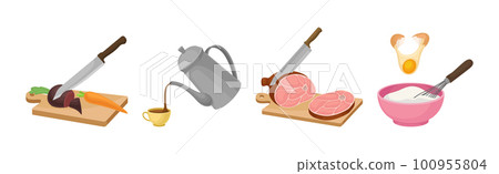 Kitchen Cooking Utensils And Food Set Stock Illustration