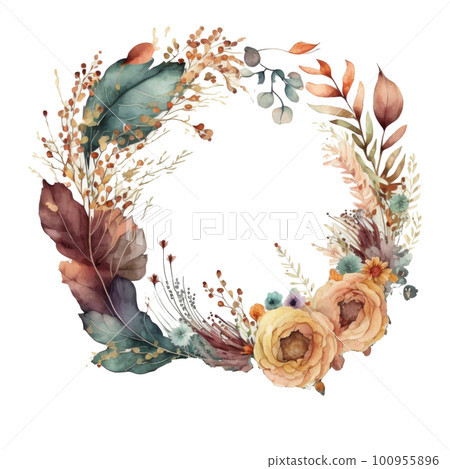Boho Style Watercolor Wreath. Illustration AI... - Stock Illustration ...