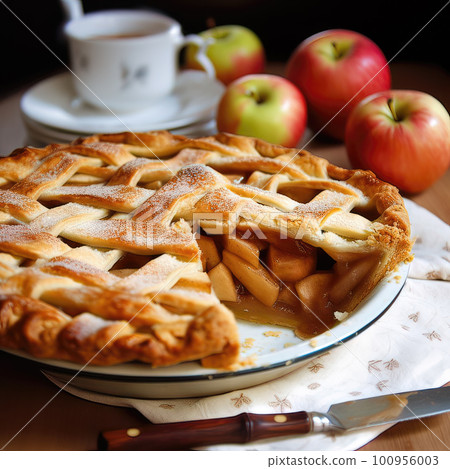 AI generative Homemade apple pie. Selective focus. AI generative Homemade apple pie. Selective focus. 100956003