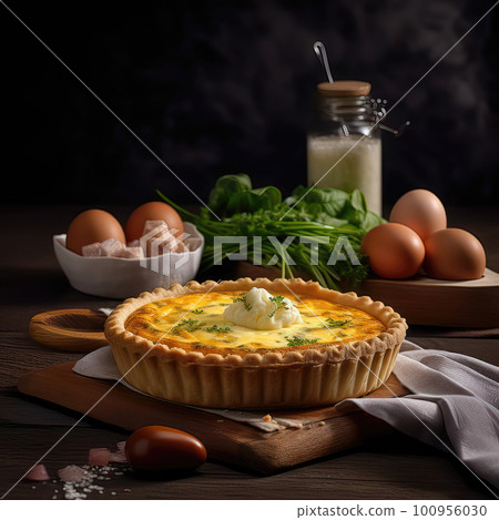 AI generative Traditional french quiche Lorraine with eggs AI generative Traditional french quiche Lorraine with eggs 100956030