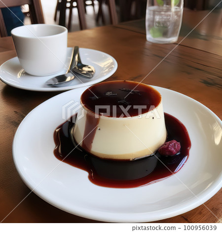 AI generative Panna cotta desserte with berry sauce 100956039