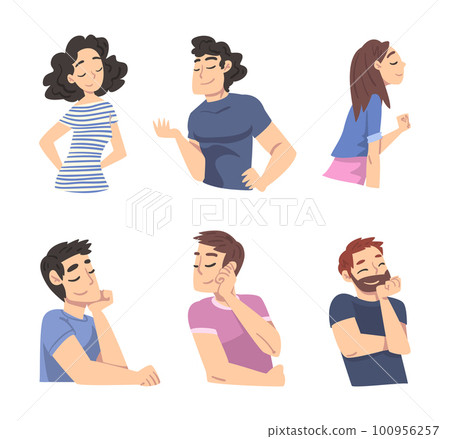 Smiling Man and Woman Character Looking at Someone Demonstrating Attention Vector Set Smiling Man and Woman Character Looking at Someone Demonstrating Attention Vector Set 100956257