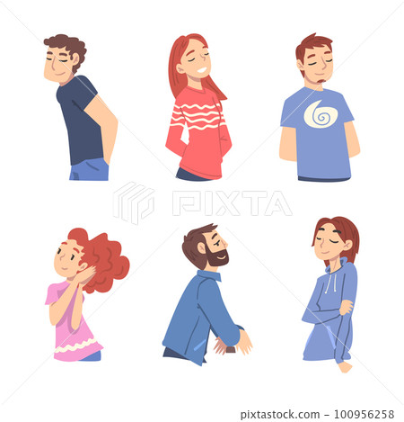 Smiling Man and Woman Character Looking at Someone Demonstrating Attention Vector Set Smiling Man and Woman Character Looking at Someone Demonstrating Attention Vector Set 100956258