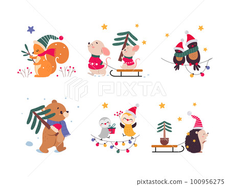Cute New Year Character Wearing Hat and Sweater Vector Set Cute New Year Character Wearing Hat and Sweater Vector Set 100956275