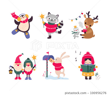 Cute New Year Character Wearing Hat and Sweater Vector Set Cute New Year Character Wearing Hat and Sweater Vector Set 100956276