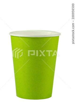 Empty green paper cup isolated on white. Front view. Packaging template mockup collection Empty green paper cup isolated on white. Front view. Packaging template mockup collection 100956500