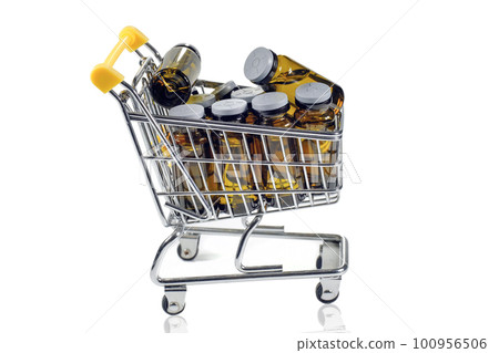 Basket with medicines isolated on white background. Health care and medicine concept Basket with medicines isolated on white background. Health care and medicine concept 100956506