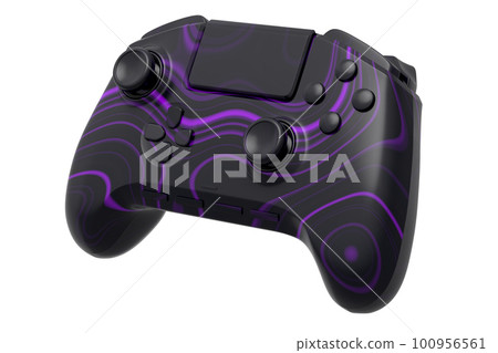 Realistic video game joystick with seamless wavy pattern on white background. 3D render of streaming gear for cloud gaming and gamer workspace concept 100956561