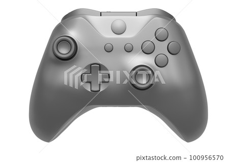 Realistic video game joystick with metallic chrome texture isolated on white background. 3D render of streaming gear for cloud gaming and gamer workspace concept 100956570