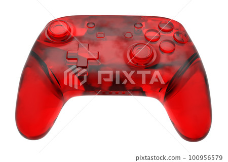 Realistic video game joystick in trendy style glassmorphism or frosted glass effect on white background. 3D render of streaming gear for cloud gaming and gamer workspace concept 100956579