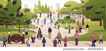 multiethnic people group walking outdoor mix race men women crowd spending time in urban park cityscape background multiethnic people group walking outdoor mix race men women crowd spending time in urban park cityscape background 100956601