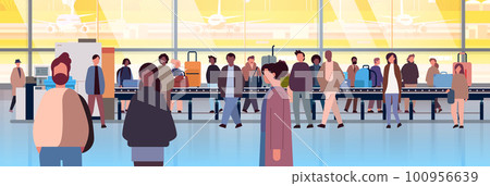 multiethnic people group mix race men women passengers at airport terminal horizontal full length multiethnic people group mix race men women passengers at airport terminal horizontal full length 100956639