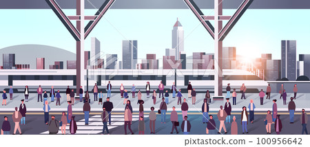 multiethnic people group standing on railway station mix race men women waiting train on platform public transport multiethnic people group standing on railway station mix race men women waiting train on platform public transport 100956642