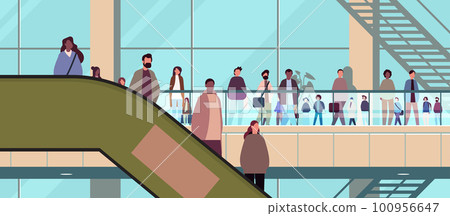 multiethnic people group mix race men women crowd in modern business center or shopping mall horizontal multiethnic people group mix race men women crowd in modern business center or shopping mall horizontal 100956647