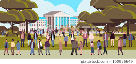 multiethnic people group standing near governmental building mix race men women crowd walking outdoor multiethnic people group standing near governmental building mix race men women crowd walking outdoor 100956649