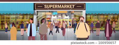 multiethnic people group mix race men women customers crowd near modern supermarket horizontal multiethnic people group mix race men women customers crowd near modern supermarket horizontal 100956657