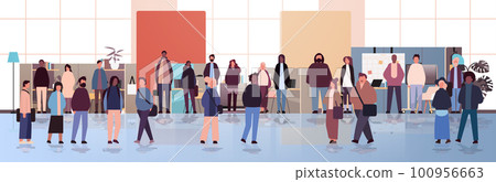 multiethnic businesspeople group mix race men women workers crowd in modern office multiethnic businesspeople group mix race men women workers crowd in modern office 100956663