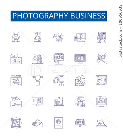 Photography business line icons signs set. Design collection of Photography, business, marketing, capture, studio, editing, services, images outline concept vector illustrations Photography business line icons signs set. Design collection of Photography, business, marketing, capture, studio, editing, services, images outline concept vector illustrations 100956935