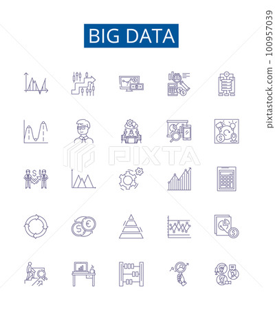 Big data line icons signs set. Design collection of Analytics, Storage, Predictive, Mining, Hadoop, Cloud, AI, Processing outline concept vector illustrations Big data line icons signs set. Design collection of Analytics, Storage, Predictive, Mining, Hadoop, Cloud, AI, Processing outline concept vector illustrations 100957039