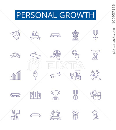 Personal growth line icons signs set. Design collection of Self improvement, Development, Progress, Maturity, Expansion, Enrichment, Realization, Growth outline concept vector illustrations 100957156