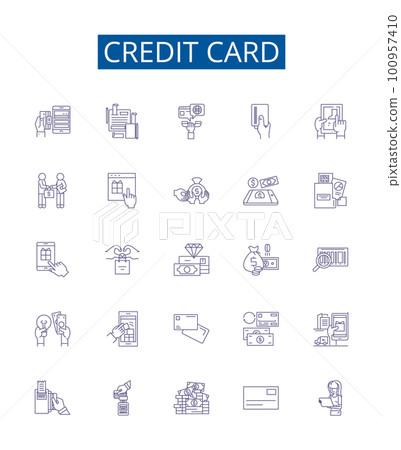 Credit card line icons signs set. Design collection of Card, Credit, Debit, Bank, Plastic, Finance, PIN, Visa outline concept vector illustrations 100957410