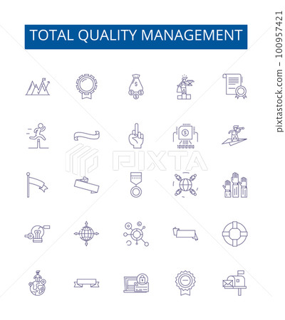 Total quality management line icons signs set. Design collection of Quality, Management, Total, Excellence, Process, System, Performance, Model outline concept vector illustrations 100957421