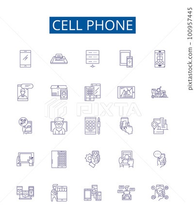Cell phone line icons signs set. Design collection of Mobile, Phone, Cellular, handset, device, smartphone, droid, communicator outline concept vector illustrations Cell phone line icons signs set. Design collection of Mobile, Phone, Cellular, handset, device, smartphone, droid, communicator outline concept vector illustrations 100957445
