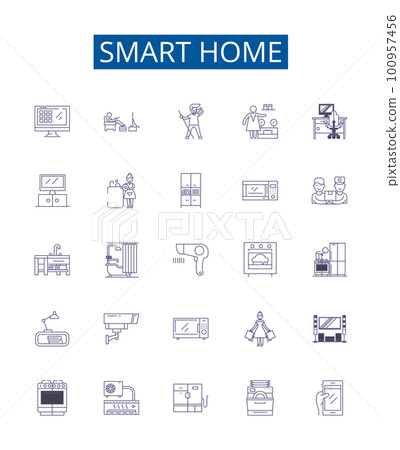 Smart home line icons signs set. Design collection of Smart, Home, Automation, Automated, Connected, IoT, Network, Security outline concept vector illustrations 100957456