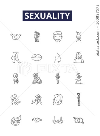 Sexuality line vector icons and signs. Gender, Attraction, Orientation, Romance, Love, Intimacy, Bonding, Desire outline vector illustration set 100957572
