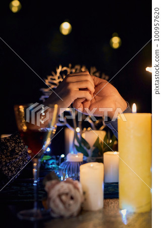 Intimate Candlelit Dinner for Two at a restaurant. 100957620