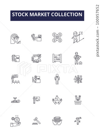 Stock market collection line vector icons and signs. business, investment, financial, collection, chart, vector, growth,money outline vector illustration set Stock market collection line vector icons and signs. business, investment, financial, collection, chart, vector, growth,money outline vector illustration set 100957652
