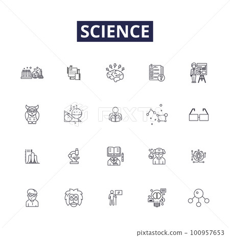 Science line vector icons and signs. Chemistry, Physics, Biology, Astronomy, Technology, Mathematics, Nature, Experiment outline vector illustration set Science line vector icons and signs. Chemistry, Physics, Biology, Astronomy, Technology, Mathematics, Nature, Experiment outline vector illustration set 100957653