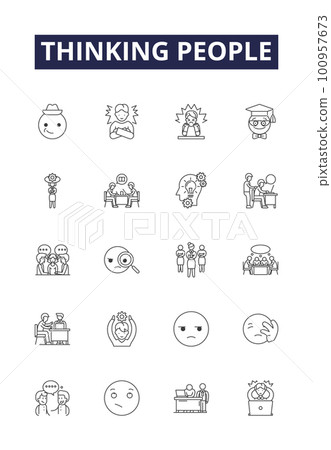 Thinking people line vector icons and signs. Rational, Imaginative, Intelligent, Judicious, Perceptive, Discerning, Insightful, Discriminating outline vector illustration set 100957673