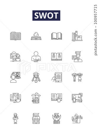 Swot line vector icons and signs. swot, analysis, weakness, strategy, vector, icon, company,symbol outline vector illustration set Swot line vector icons and signs. swot, analysis, weakness, strategy, vector, icon, company,symbol outline vector illustration set 100957715