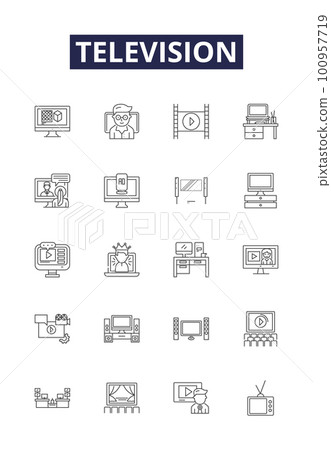 Television line vector icons and signs. Monitor, Set, Plasma, LCD, LED, Screen, Television, Broadcast outline vector illustration set Television line vector icons and signs. Monitor, Set, Plasma, LCD, LED, Screen, Television, Broadcast outline vector illustration set 100957719