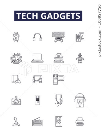 Tech gadgets line vector icons and signs.... - Stock Illustration ...