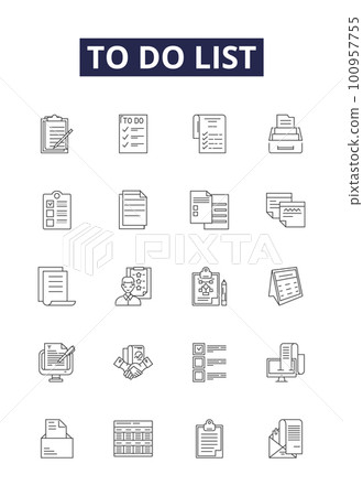 To do list line vector icons and signs. Schedule, Prepare, Task, Organize, Prioritize, To-dos, Agenda, Activity outline vector illustration set To do list line vector icons and signs. Schedule, Prepare, Task, Organize, Prioritize, To-dos, Agenda, Activity outline vector illustration set 100957755