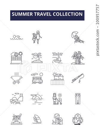 Summer travel collection line vector icons and signs. summer, vector, vacation, collection, design, illustration, beach,set outline vector illustration set 100957757