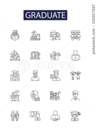 Graduate line vector icons and signs. Diploma, Degree, Education, Alumnus, Baccalaureate, Postgraduate, Certify, Graduate outline vector illustration set 100957887