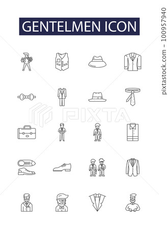 Gentelmen icon line vector icons and signs. Gentleman, Suit, Tie, Respectful, Formal, Dapper, Genteel, Stylish outline vector illustration set 100957940