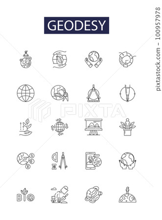 Geodesy line vector icons and signs. Geodetics, Surveying, Cartography, Earth, Measuring, Topography, Gravity, Reference outline vector illustration set Geodesy line vector icons and signs. Geodetics, Surveying, Cartography, Earth, Measuring, Topography, Gravity, Reference outline vector illustration set 100957978