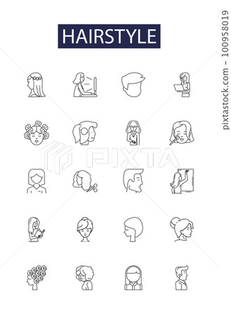 Hairstyle line vector icons and signs. fashion, woman, hairstyle, face, hair, style, model,beautiful outline vector illustration set 100958019